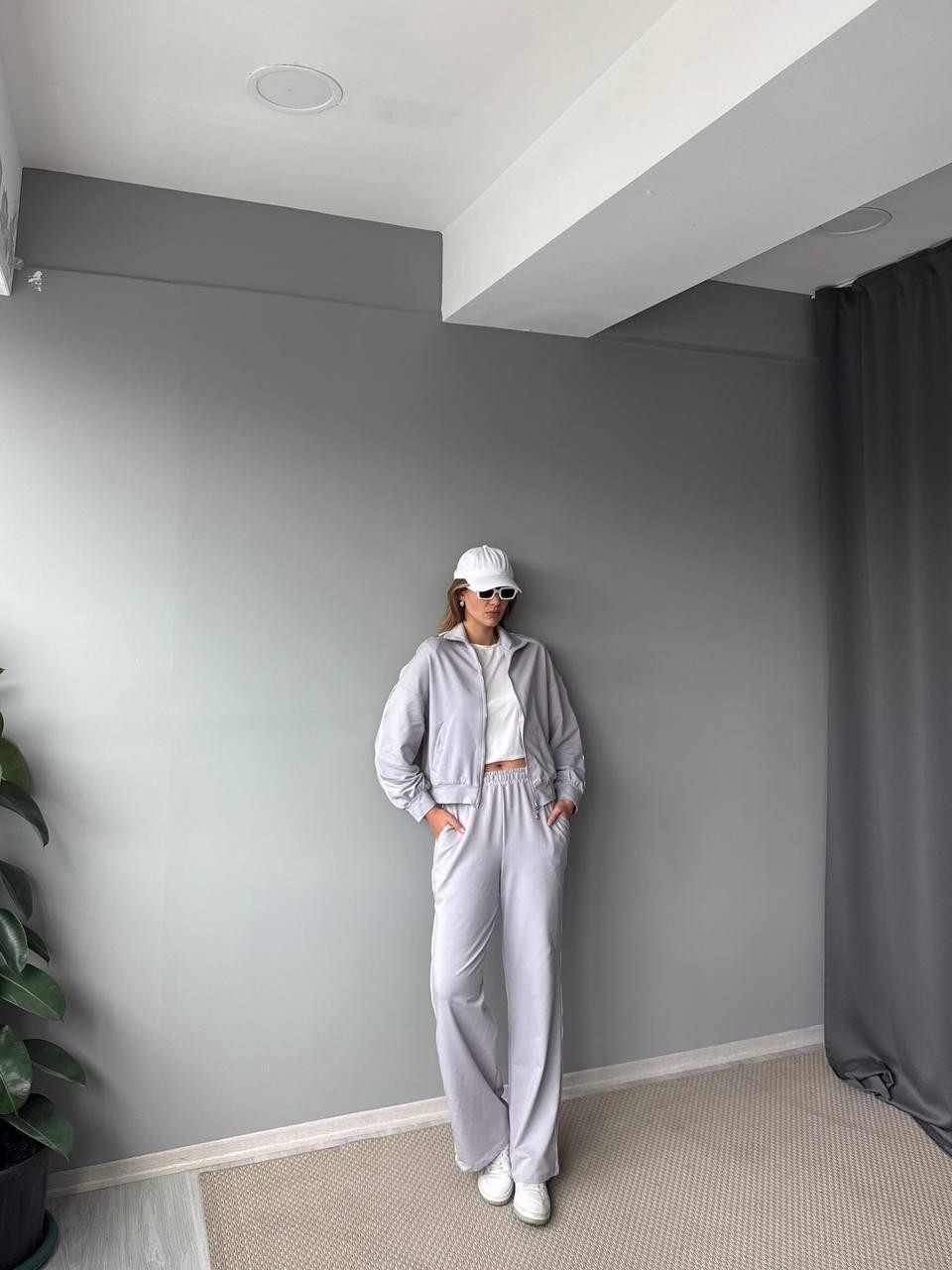 Light Grey/Lilac Sports Set (Jacket and Wide Leg Pants)