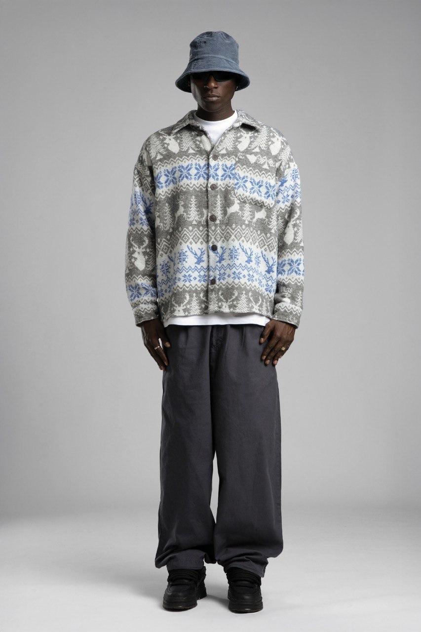 Oversize Nordic Desenli Polar Gömlek Ceket - Mavi & Gri