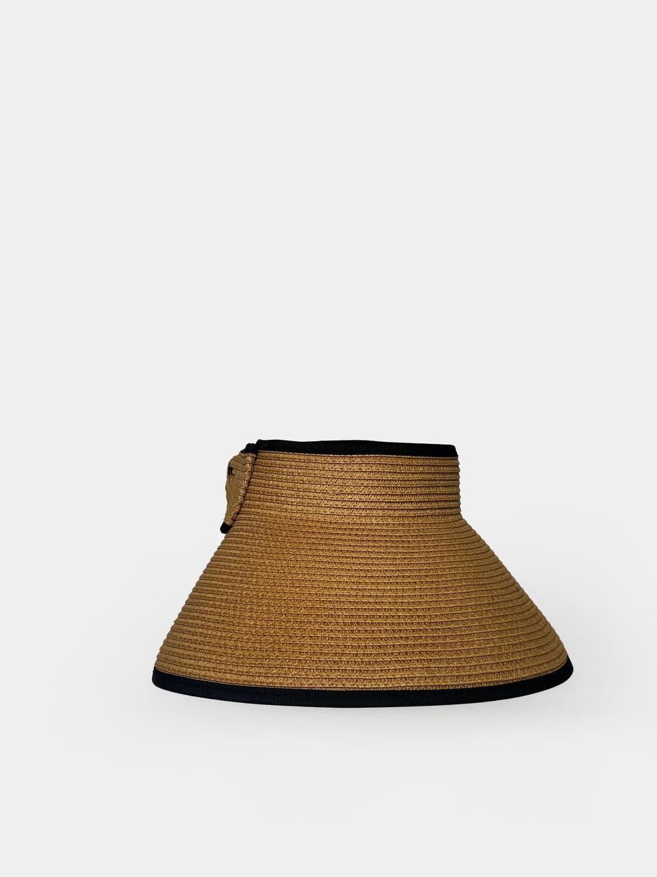 Summer straw sun visor with wide brim and black trim