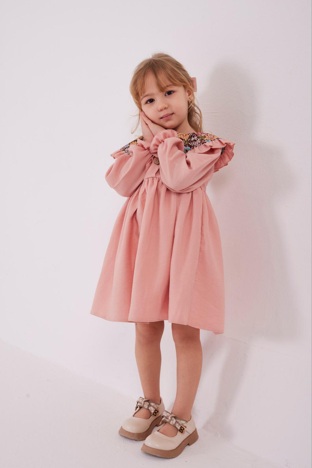 Elegant Floral Detail Girl's Dress