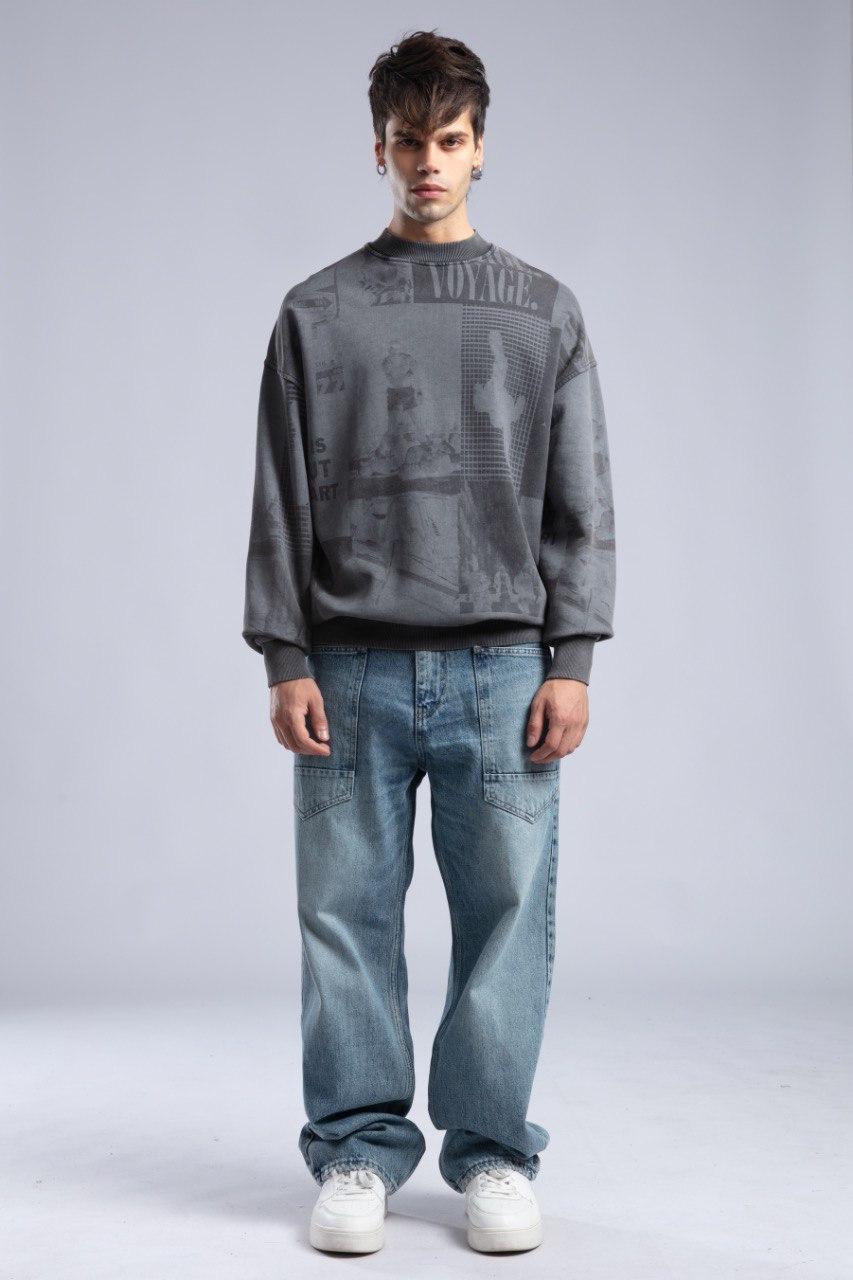 Füme Baskılı Oversize Sweatshirt