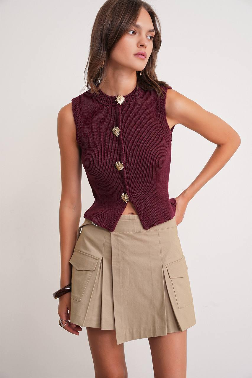 Knitted Vest with Flower Buttons