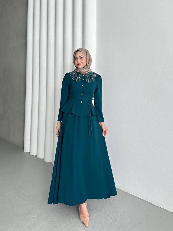 Embroidered Baby Collar Peplum Jacket and Long Skirt Set