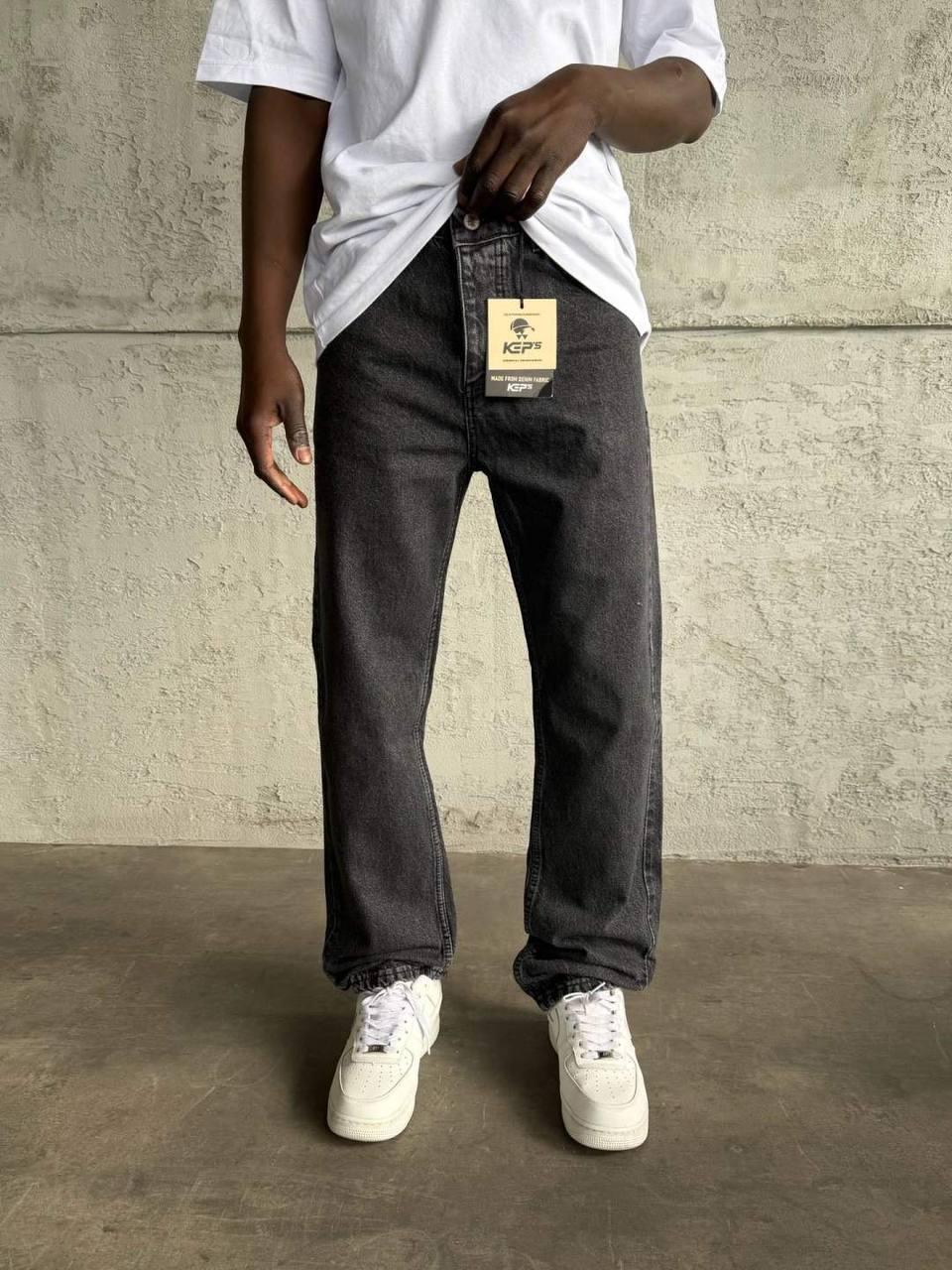 Eskitme Antrasit Bol Paça Denim Pantolon