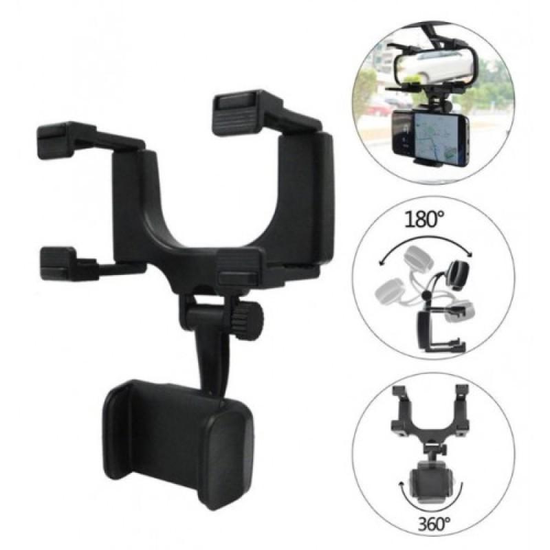 360 Degree Rotatable Phone Holder Attached to Car Rearview Mirror