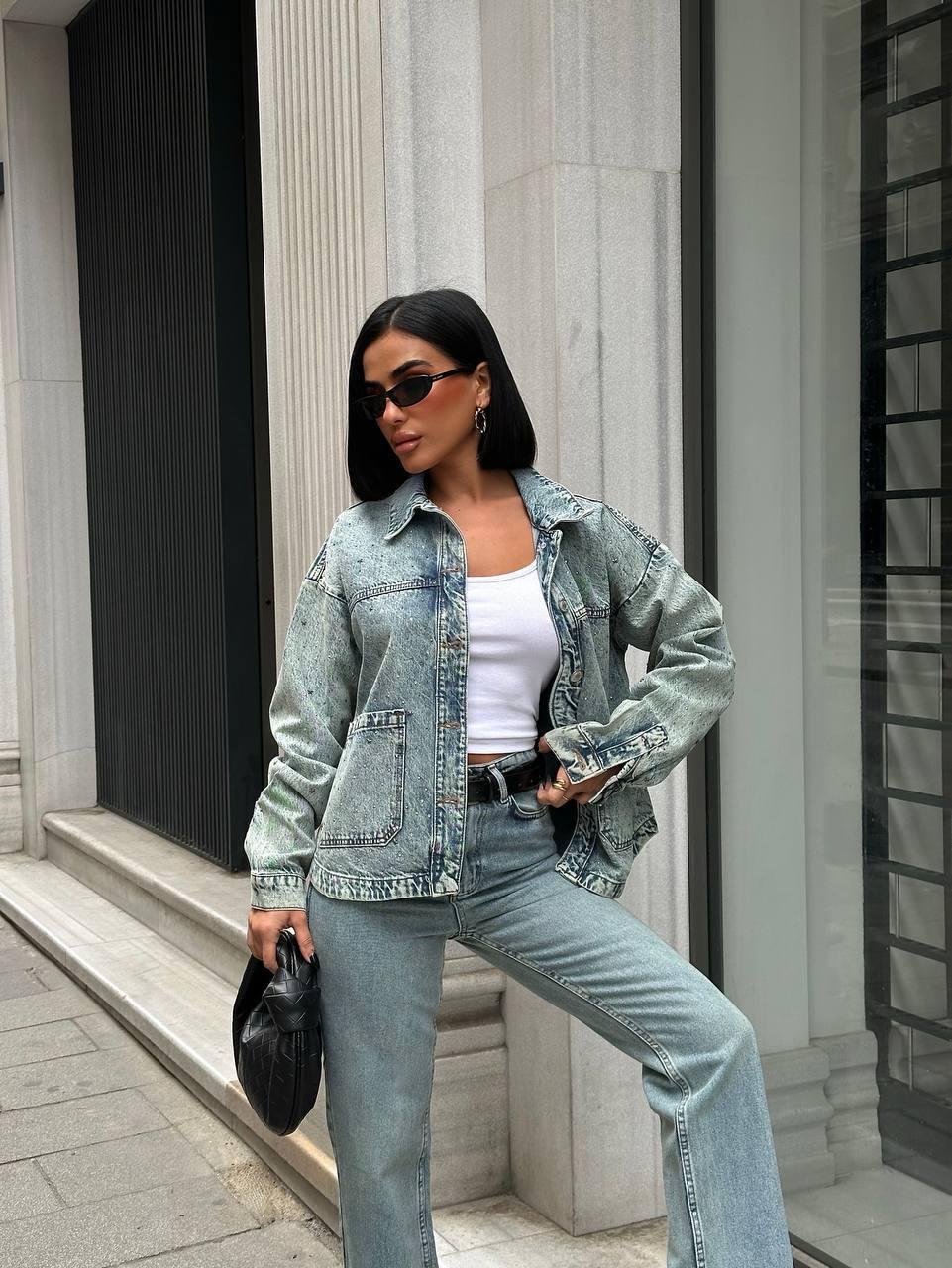 Oversize (Geniş Kesim) Açık Renk Kot Ceket