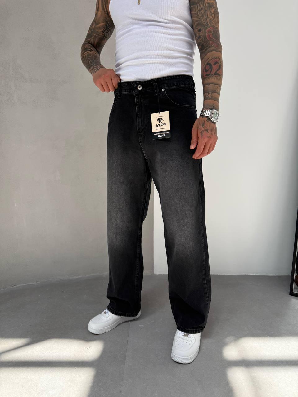 Black Washed Baggy/Loose Fit Men's Jeans