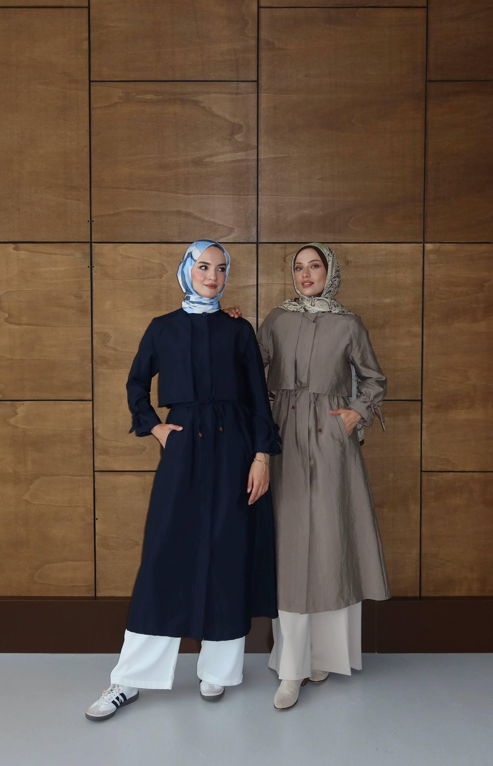 Long Modest Coat / Trenchcoat with Drawstring Detail