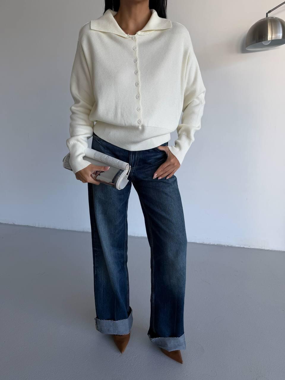 Polo Neck Button-Up Basic Knit Sweater/Cardigan