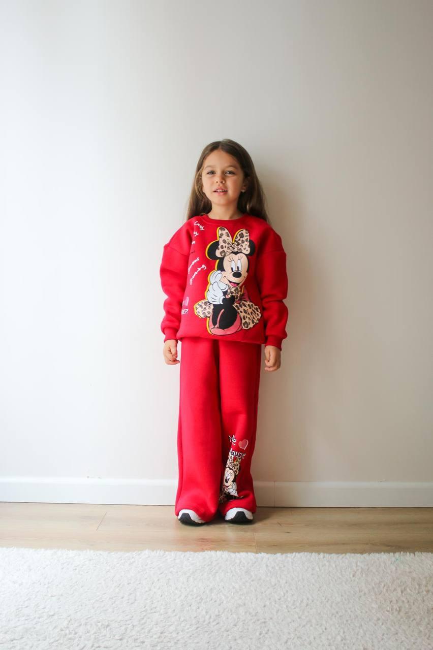 Minnie Mouse Baskılı Kırmızı Geniş Paça Çocuk Eşofman Takımı