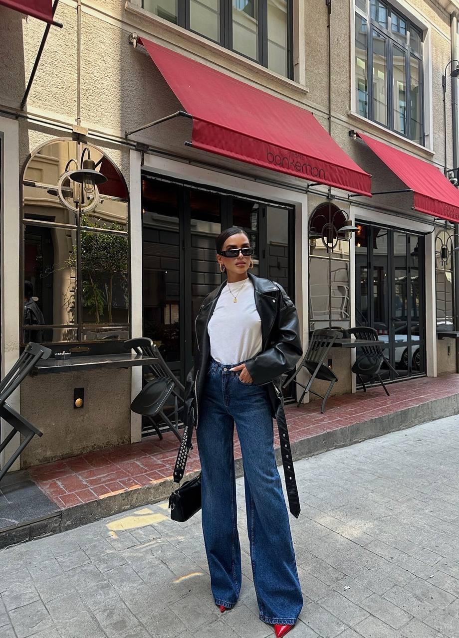 Yüksek Bel Geniş Paça Jean Pantolon