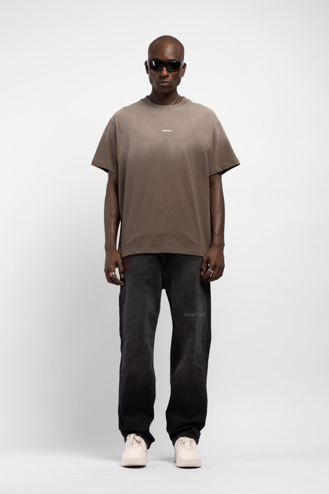 Yıkamalı Oversize T-Shirt - Antrasit Kahve