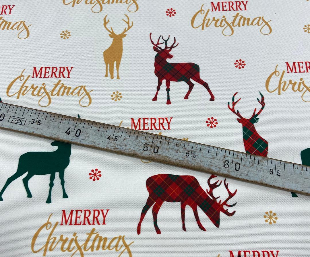 CHRISTMAS DEER AND SNOWFLAKE DIGITAL PRINT FABRIC - WHITE