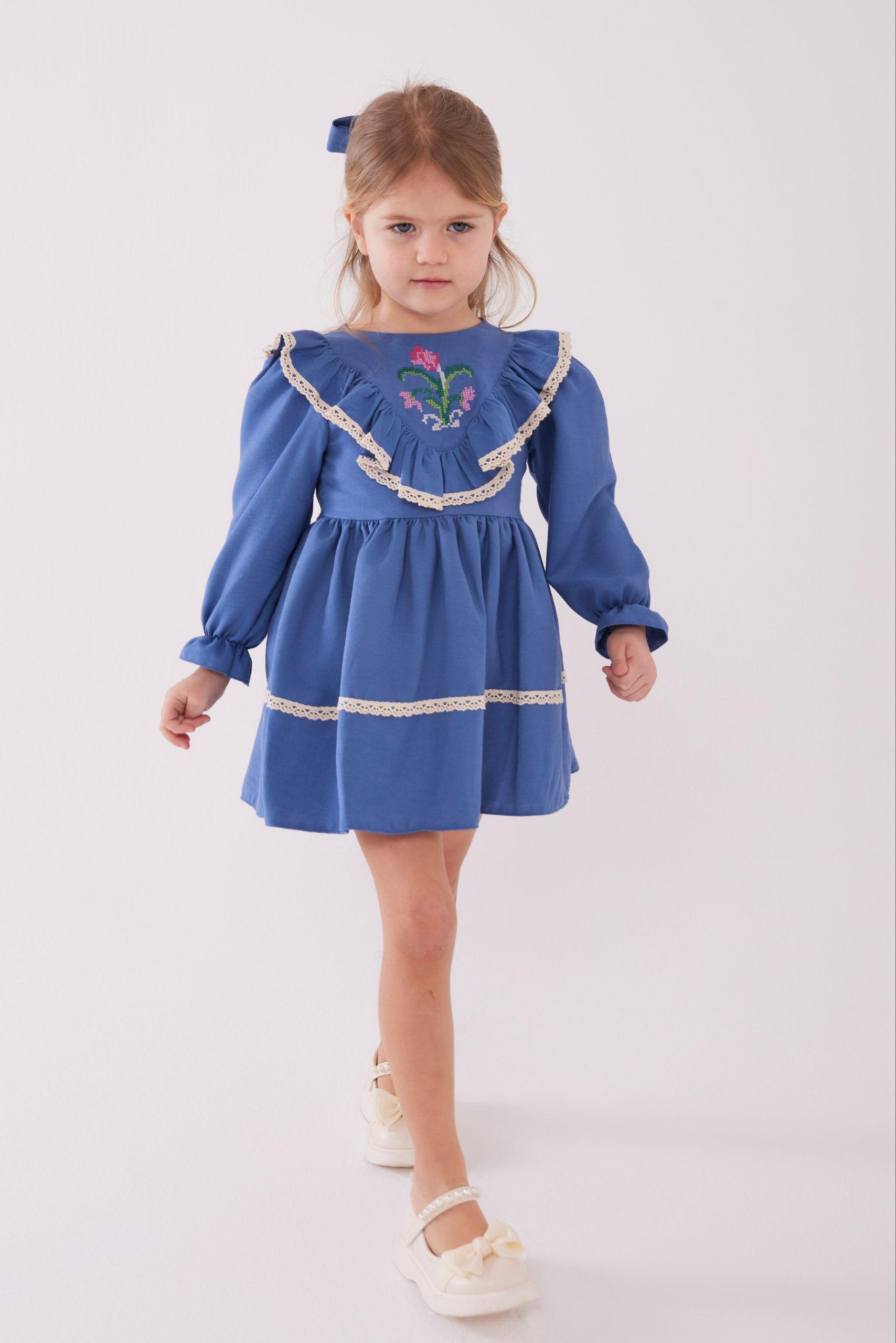 Vintage Inspired Floral Embroidered Girls' Dress