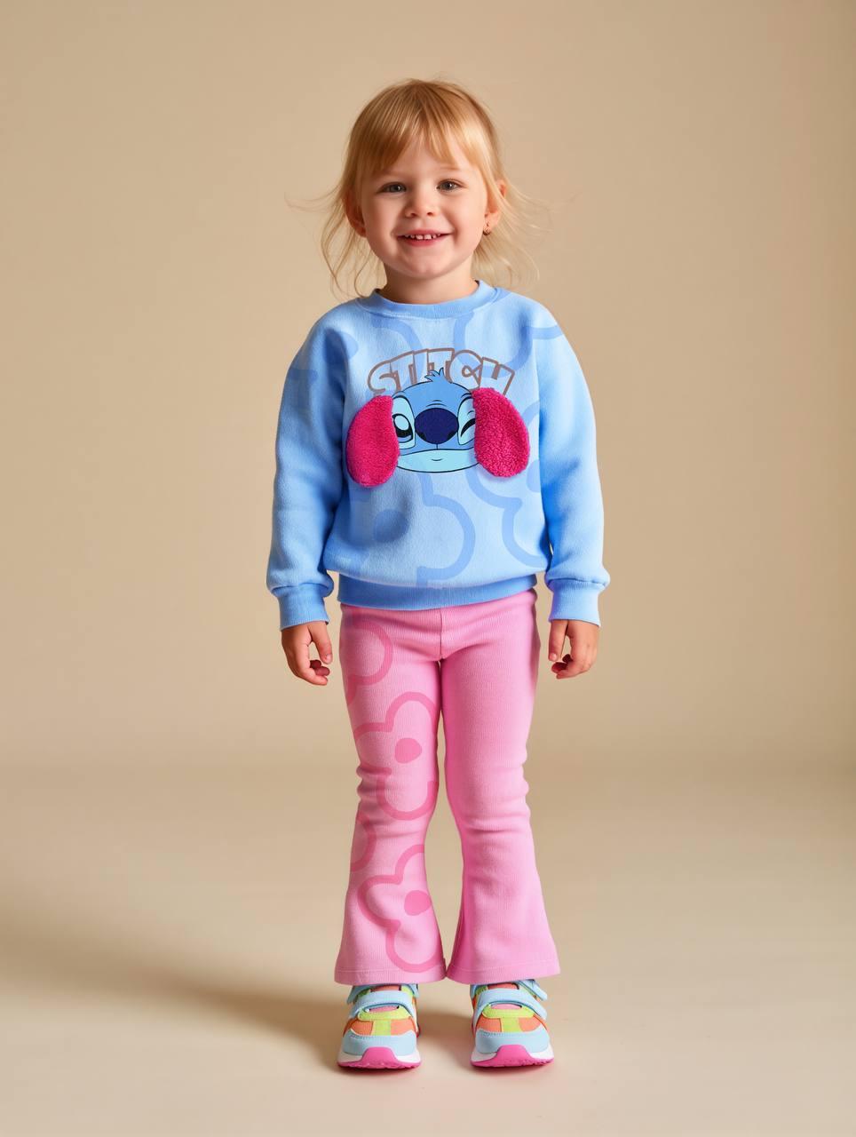 Stitch themed blue kids' sweatshirt and pink pants set