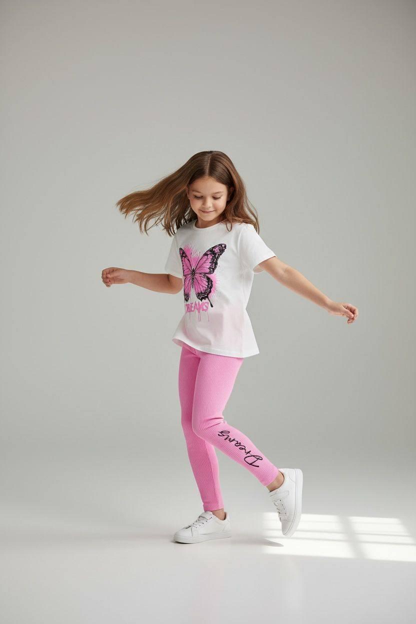 On the Wings of Dreams: Girls Butterfly Patterned Leggings Set