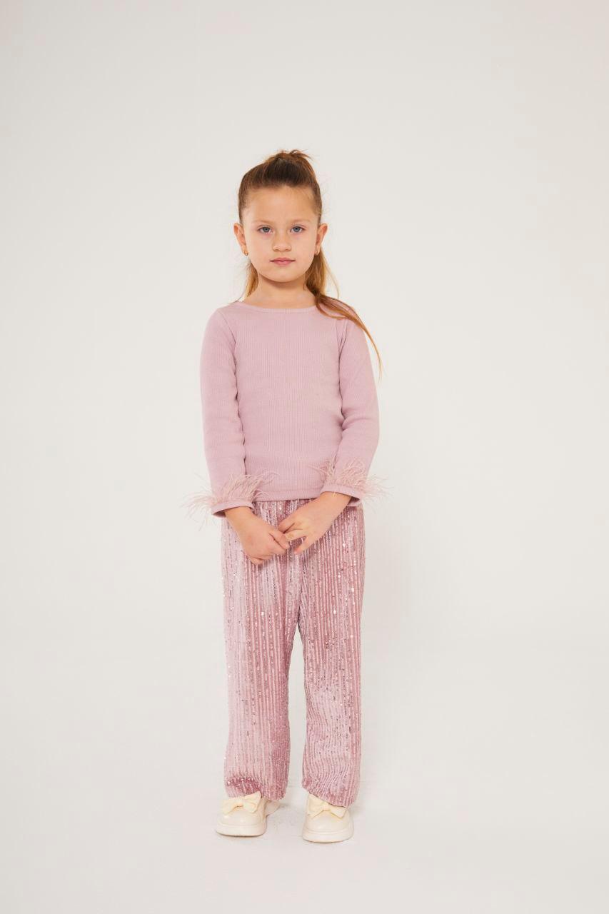 Sparkling Sequin and Feather Detail Two-Piece Girls' Set