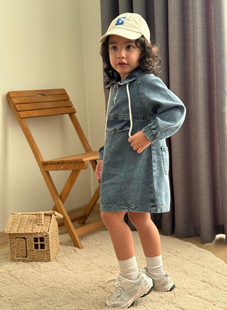 Denim fermuarlı Elbise