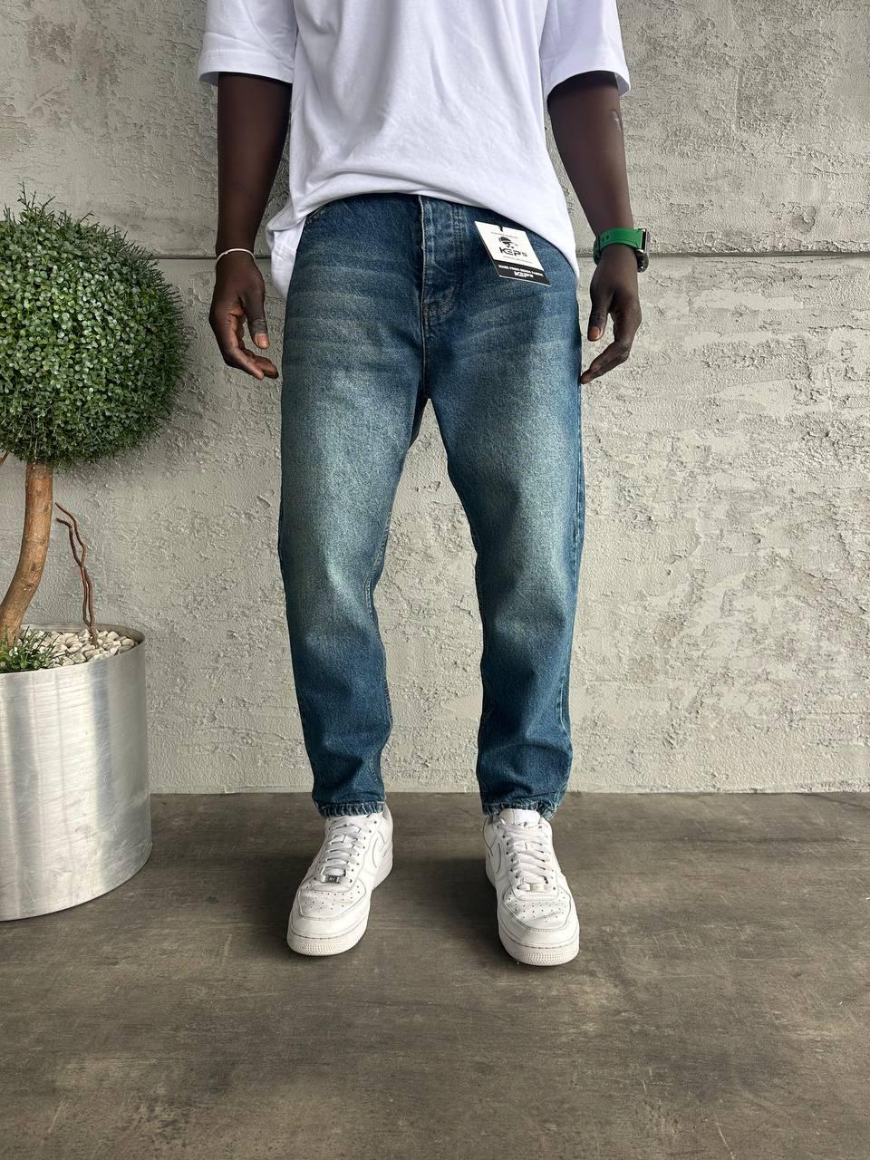 Oversize Fit Vintage Görünümlü Koyu Mavi Düz Paça Kot Pantolon