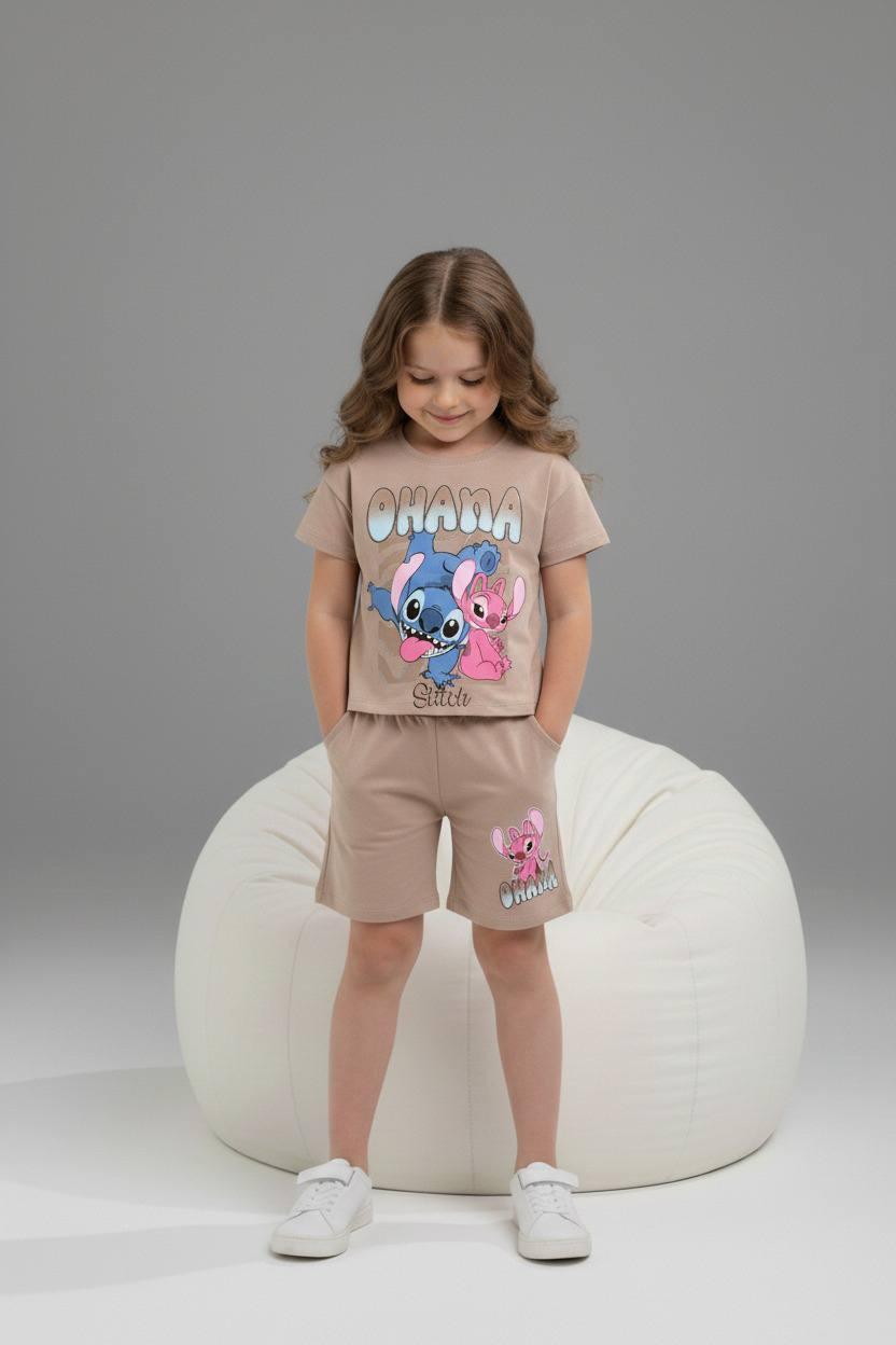 Stitch Themed "Ohana" Girls' Shorts Set