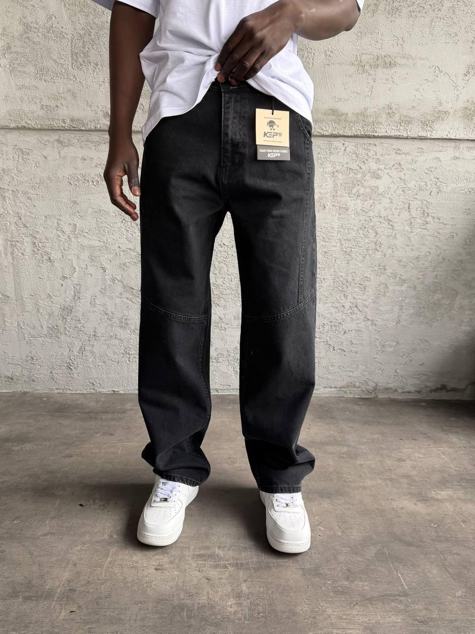 Черные/Антрацитовые джинсы Baggy Fit с деталями на коленях и эффектом стирки