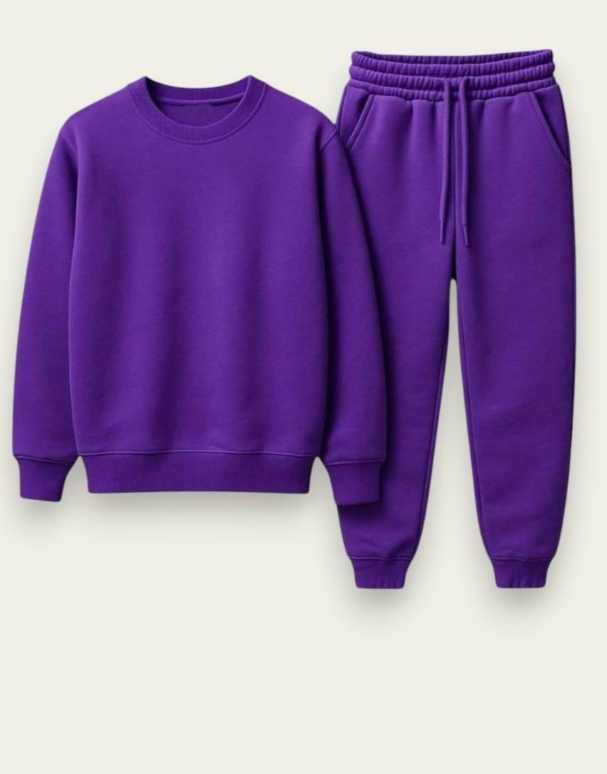Purple Crew-Neck Tracksuit Set