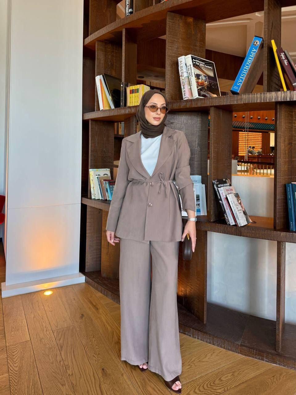 Belt Detailed Loose Fit Modest Pantsuit / Modern Jacket Set