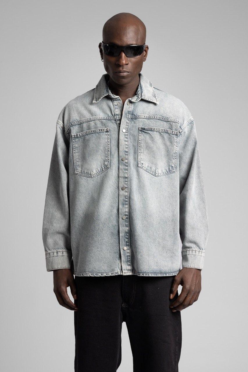 Light Blue Washed Oversize Denim Shirt Jacket