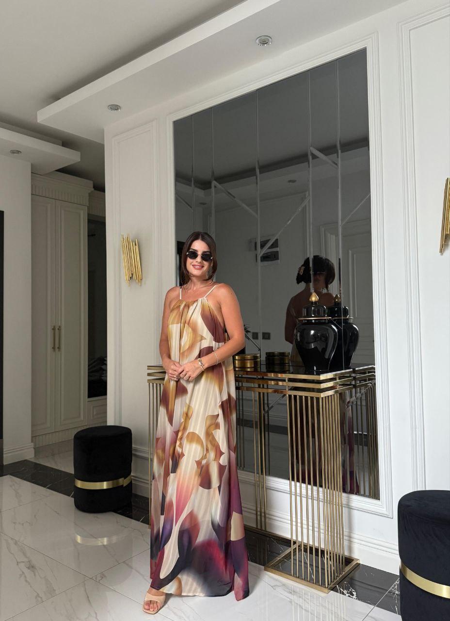 Fluid Abstract Print Spaghetti Strap Maxi Dress