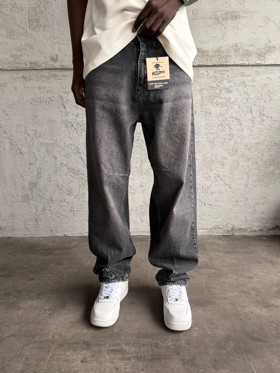 Широкие (Baggy) джинсы с контрастной строчкой на коленях, темно-серые (или черные)