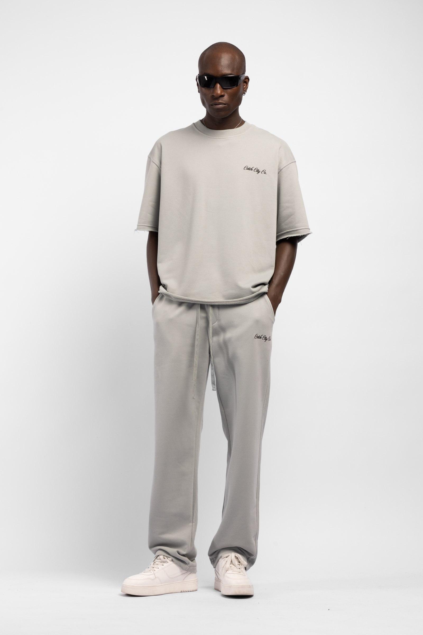 Oversize Raw Edge Sweatshirt & Jogger Set – Stone Grey