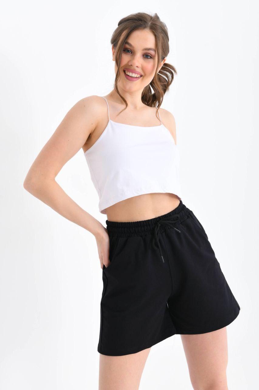 Black Lace-up Sports Shorts with Elastic Waistband