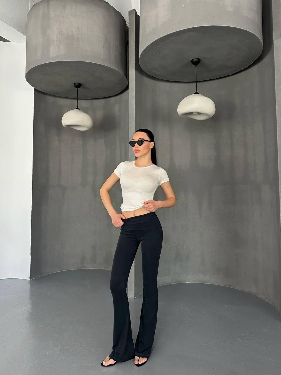 Високоталієві штани-кльош з рубчиком, чорні легінси