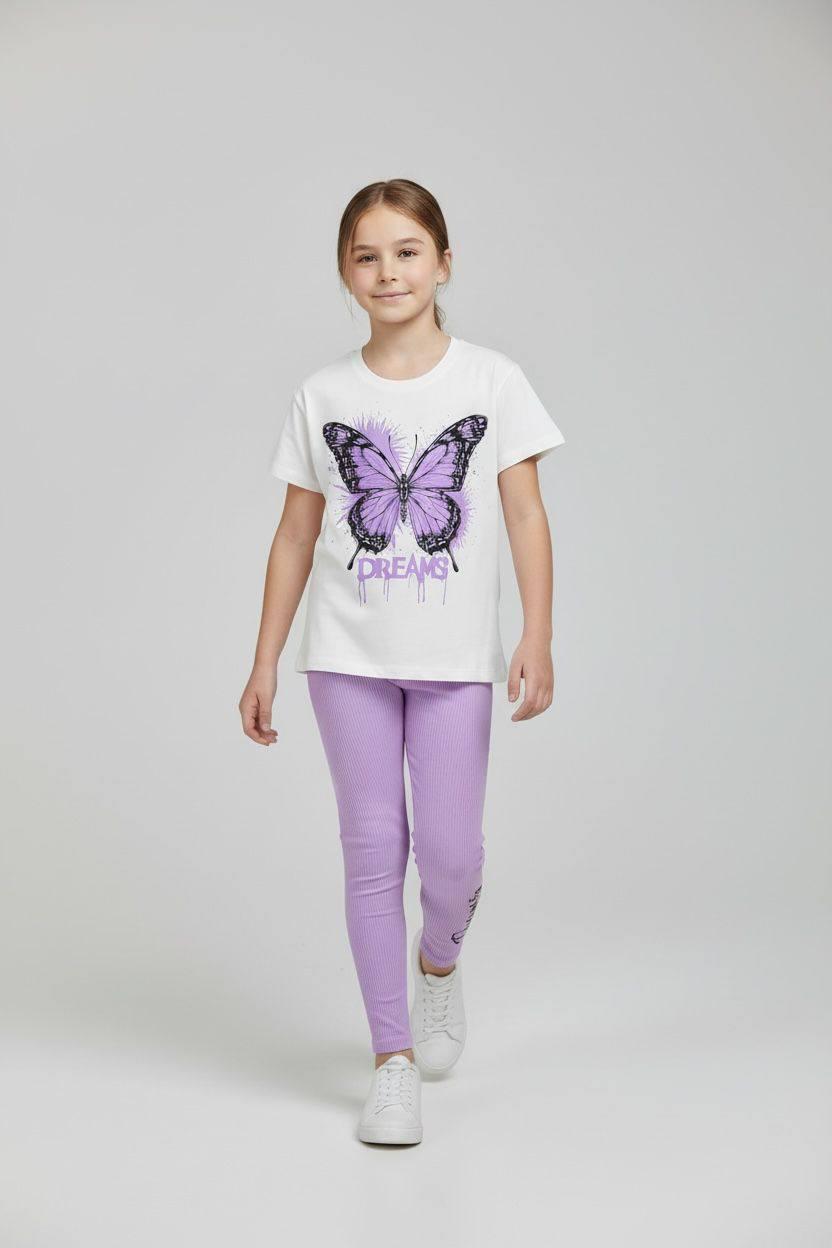On the Wings of Dreams: Girls Butterfly Patterned Leggings Set