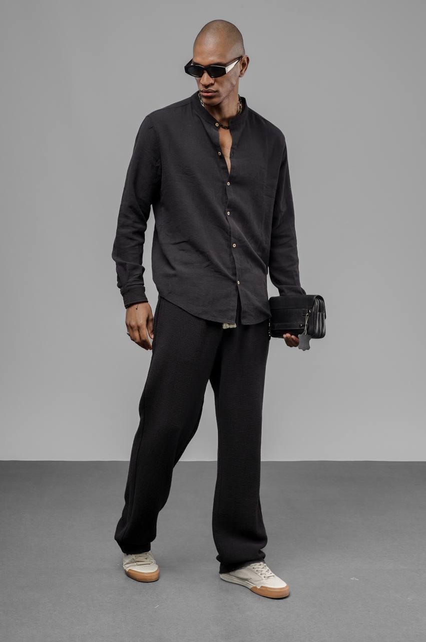 Men's linen suits with stand collar