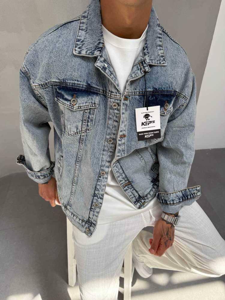 Buz Mavisi (Ice Wash) Oversize (Bol Kesim) Erkek Denim Ceket