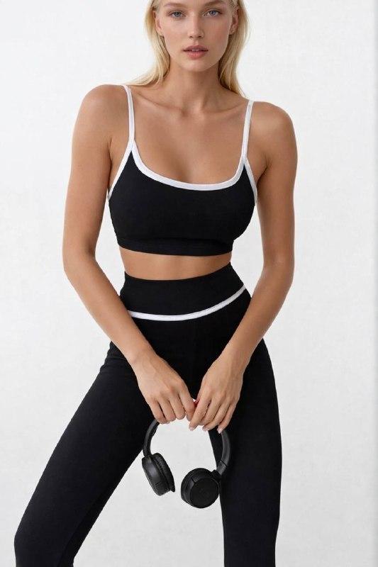 Contrast Ribbed Yoga & Fitness Takımı