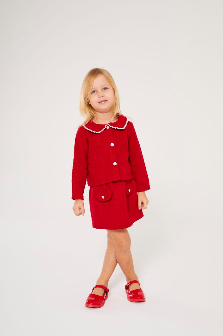Girl's Two-Piece Tweed Set with Pearl Details