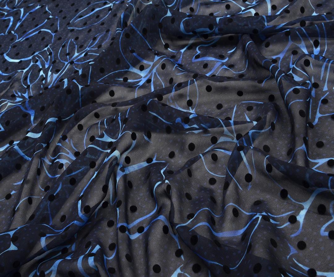 FLORAL CHIFFON FABRIC - NAVY BLUE