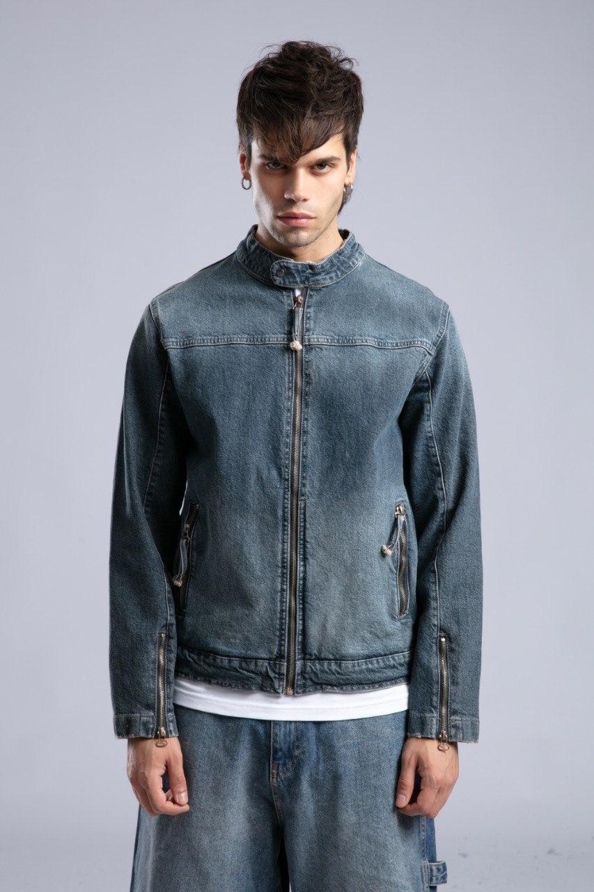 Fermuar Detaylı Denim Biker Ceket