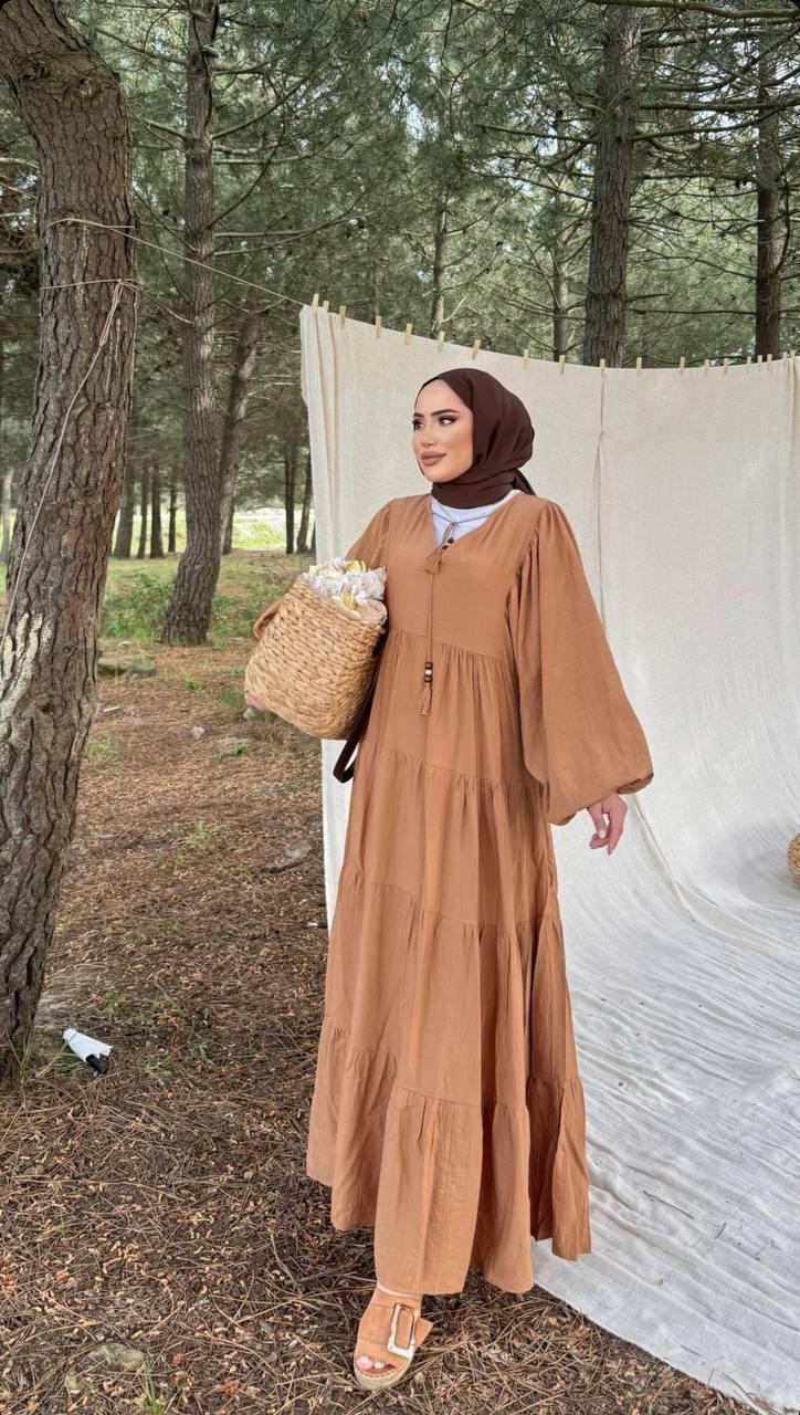 Doğal Tonlarda Katmanlı Maksı Elbise