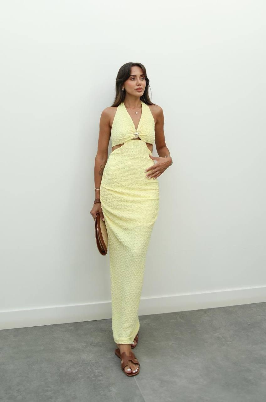 Maxi dress with halter neckline and shaped cutouts