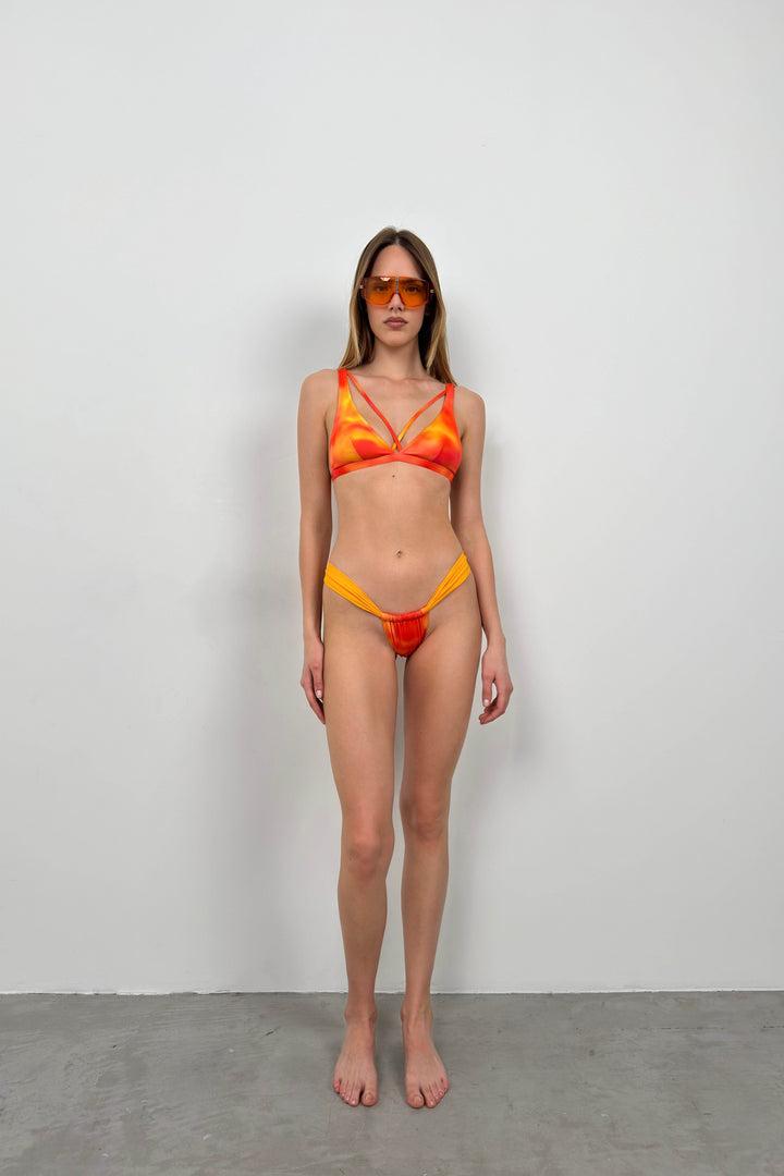 Edged Ruched Orange Bikini Set
