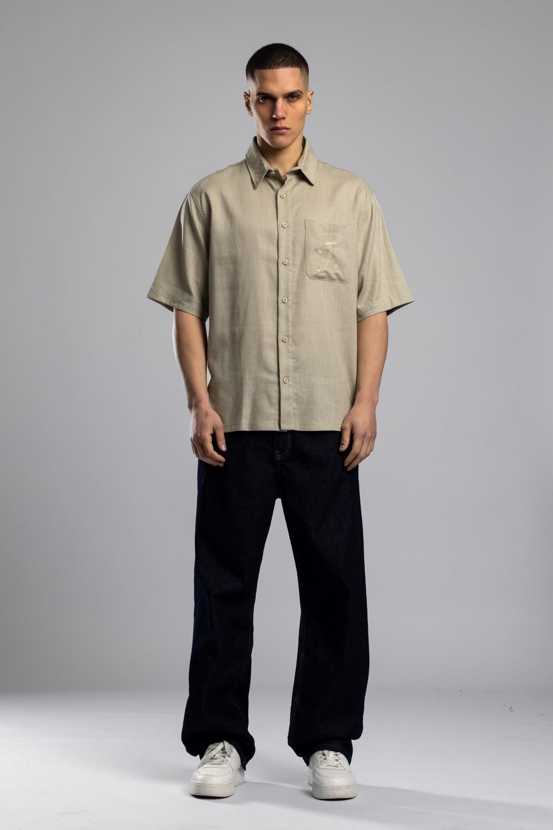 Сорочка з коротким рукавом з лляної суміші – Колір каменю