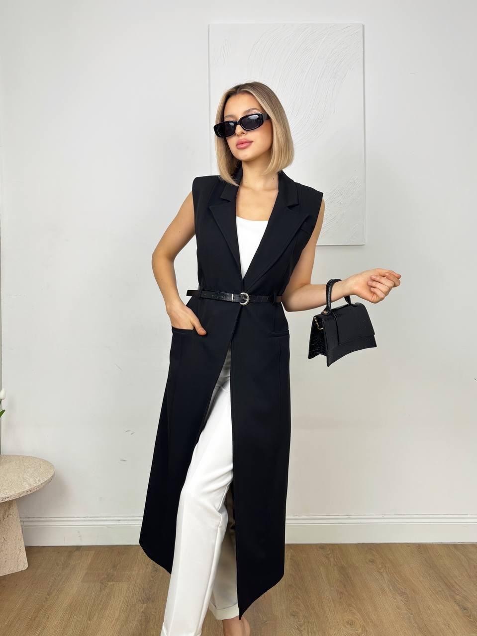 Black Long Sleeveless Vest / Maxi Vest
