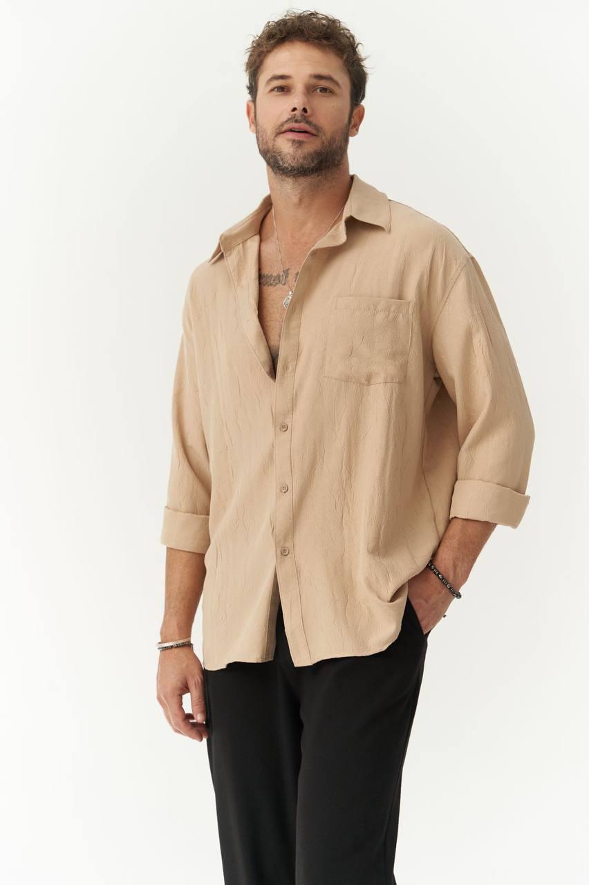 Oversize linen-look beige shirt