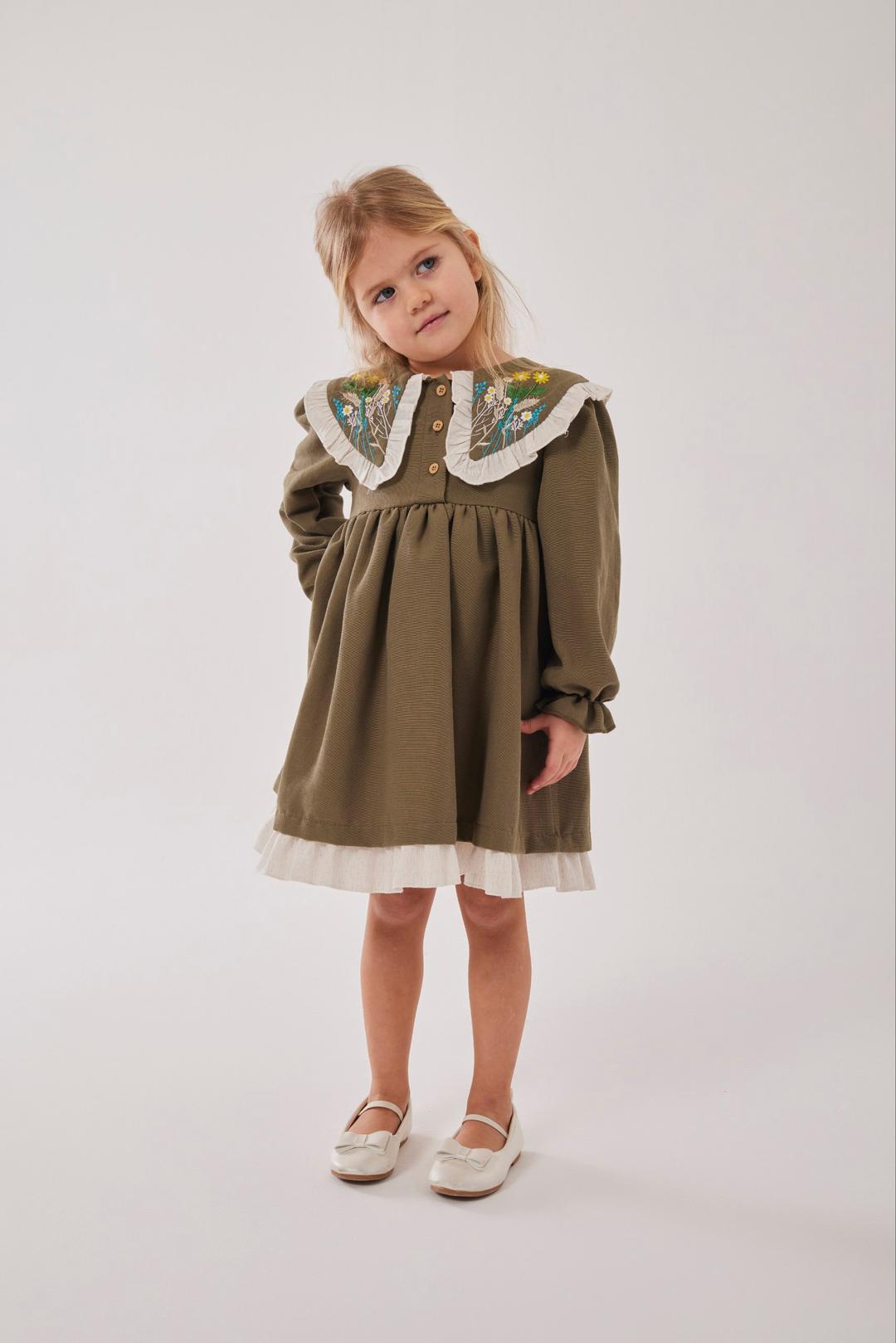 Осінній Казковий: Дитяча Сукня з Вишивкою та Двошаровим Воланом Теракотового Кольору