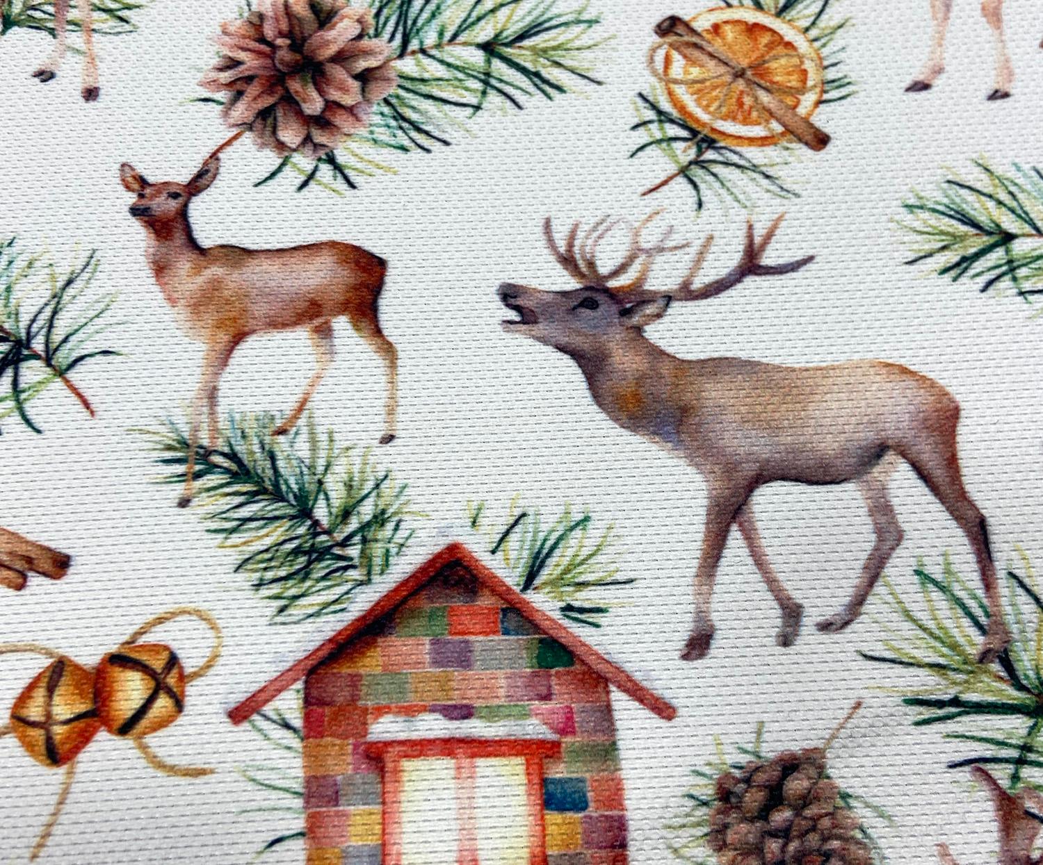 CHRISTMAS SWEET DEER DIGITAL PRINT FABRIC - WHITE
