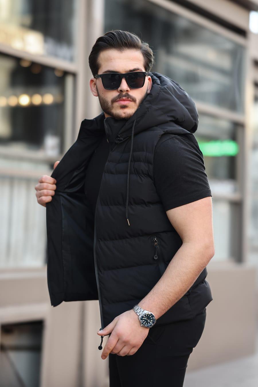 men's hooded puffer vest