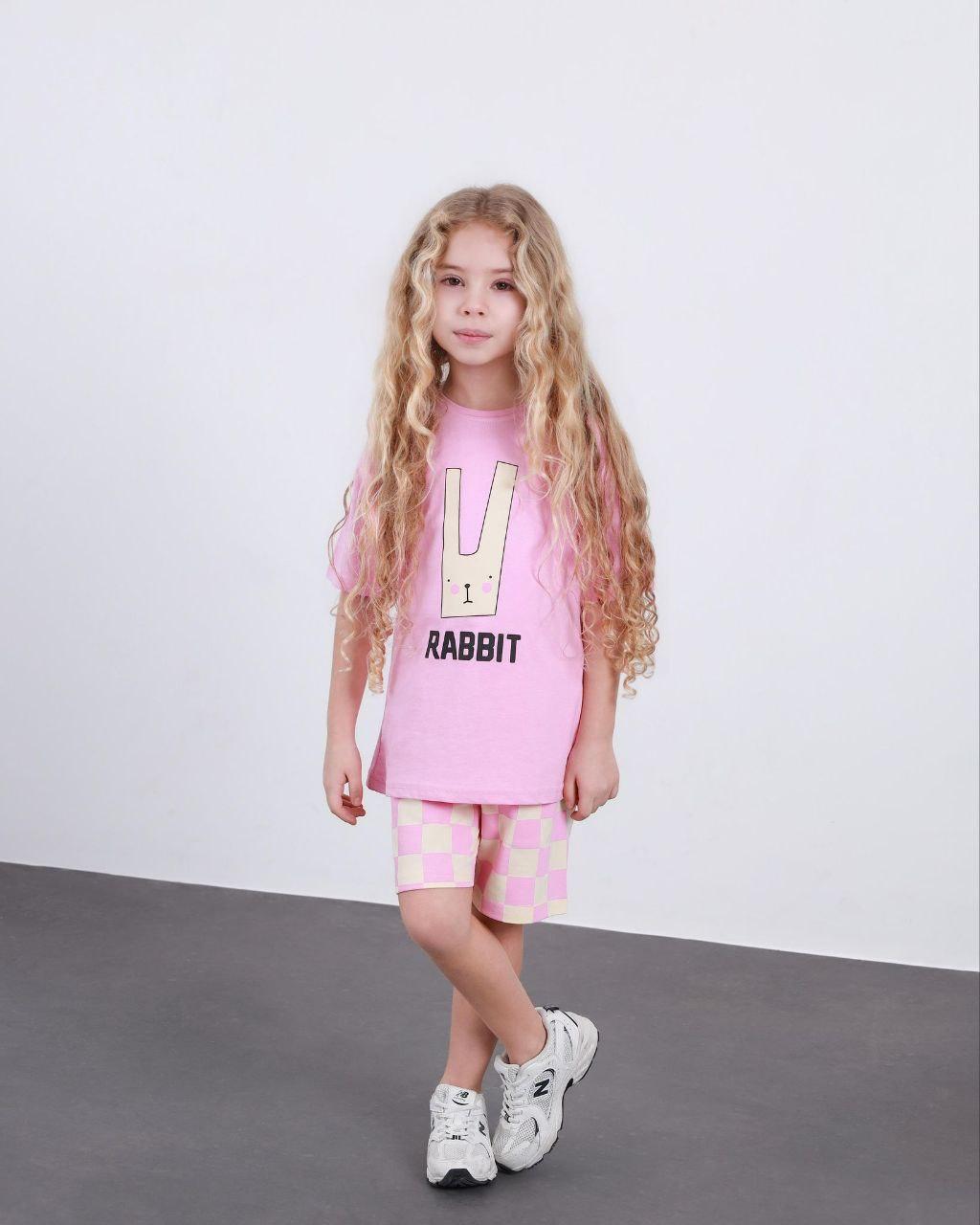 Rabbit Figured Checked Children's Shorts Set